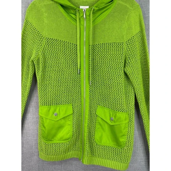 Zenergy by Chico's Crochet Knit Hooded Sweater Women's 0 Size Small Green - Picture 2 of 7